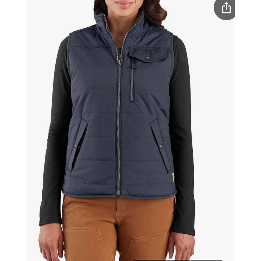 Carhartt Womens Sherpa Lined Utility Vest Size 1X Blue Zip Front Pockets